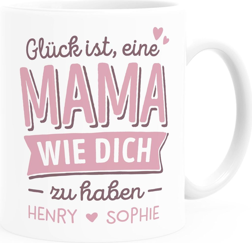 Tasse personalisiertes Geschenk Spruch Glück ist einen Papa-Mama wie dich zu haben anpassbare Namen Mama - mit Namen weiß Keramik-Tasse