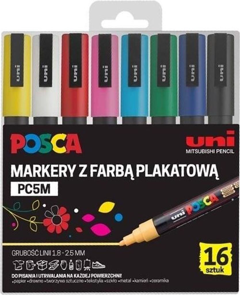 Markery Uni Posca Pc-5M - 16 Kolorów, Tusz Pigmentowy Zdjęcie produktu 