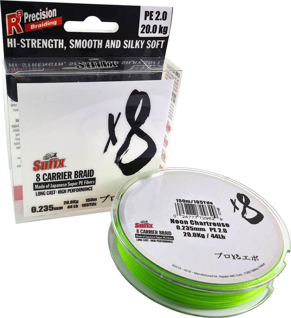 Sufix Geflochtene x8 Angelschnur 150m Neon Chart 15,5kg 0,185mm