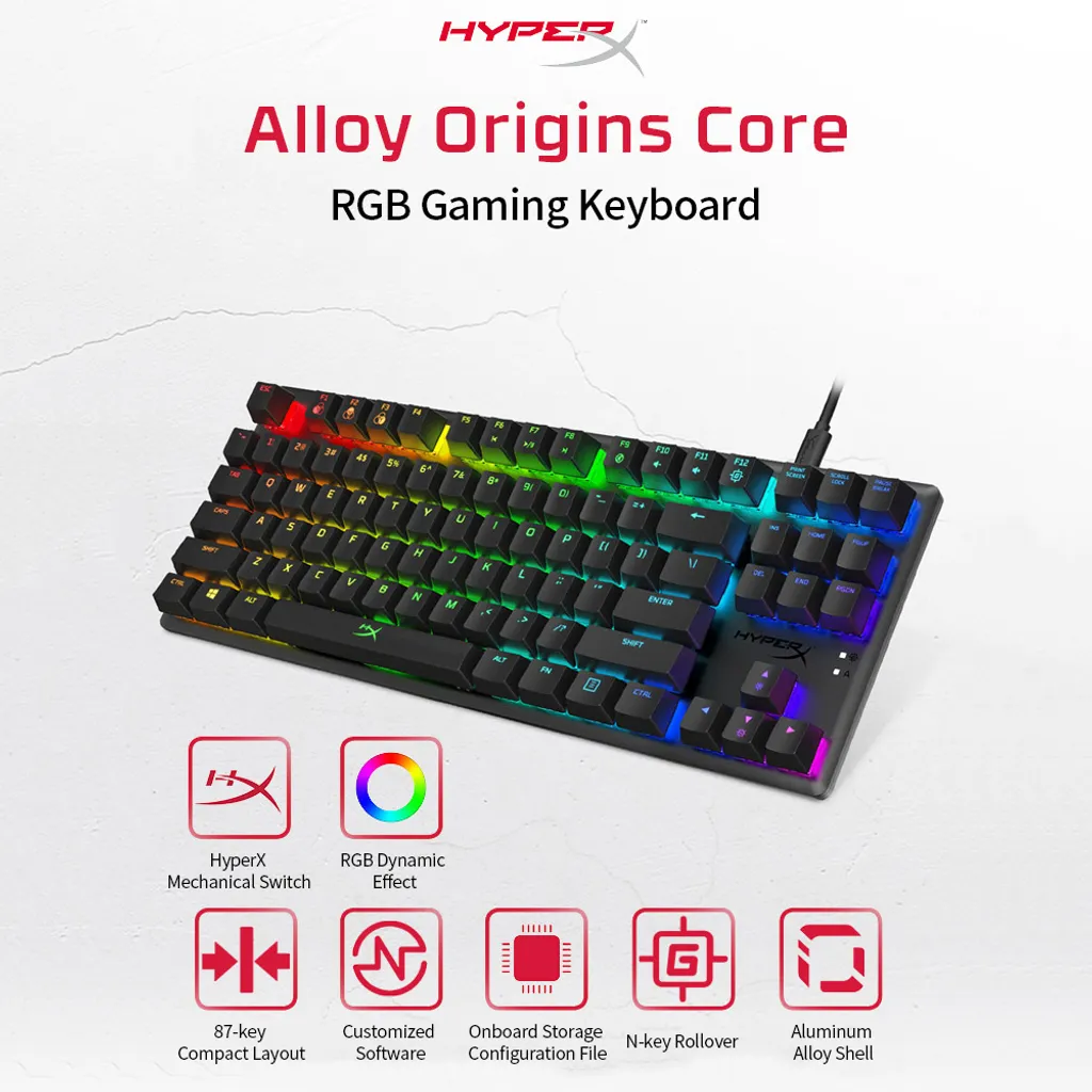 Clavier Gaming Compétition HyperX Alloy Origins Core TKL RGB Rapide