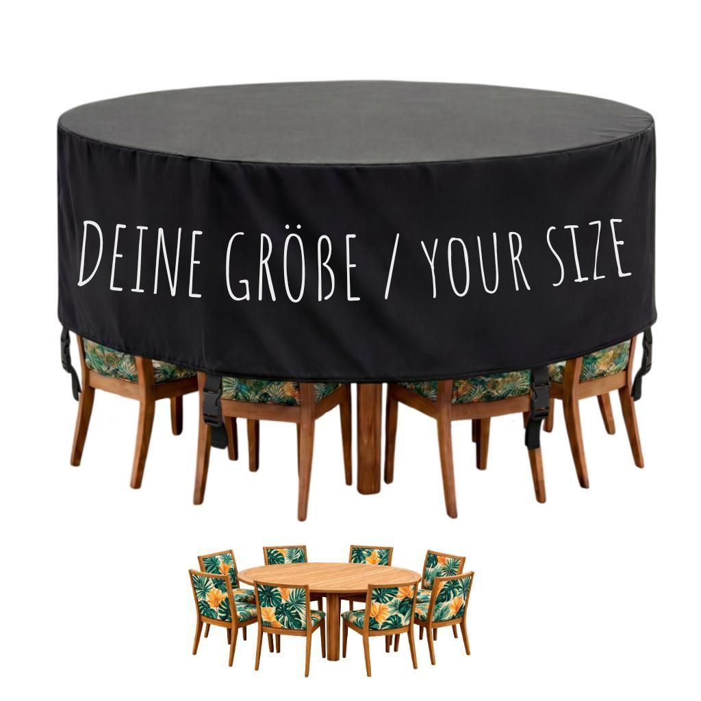 Personalisierte Abdeckung für Gartenmöbel, Runder Form, Maßanfertigung, Atmungsaktiv, Wasserabweisend, Schutzhülle, Gartentisch, alle Größen ...