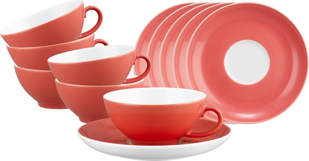 Seltmann Weiden Liberty Pure Colors Teetasse mit Untertasse 6er Set - Flamingo Red