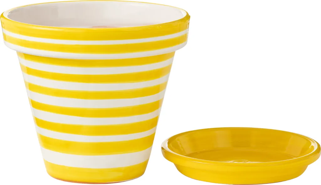 Pot de fleurs Granada Stripes Jaune en céramique peint à la main Large
