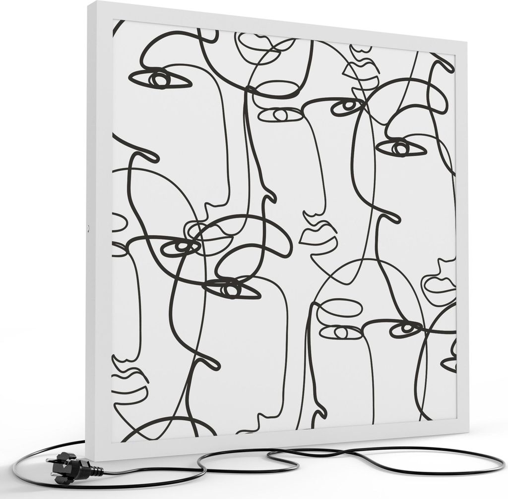 DEQORI LED-Bild & Lampe 60x60 cm Weiß 'Linien formen Gesichter' Leuchtbild LED Leuchte