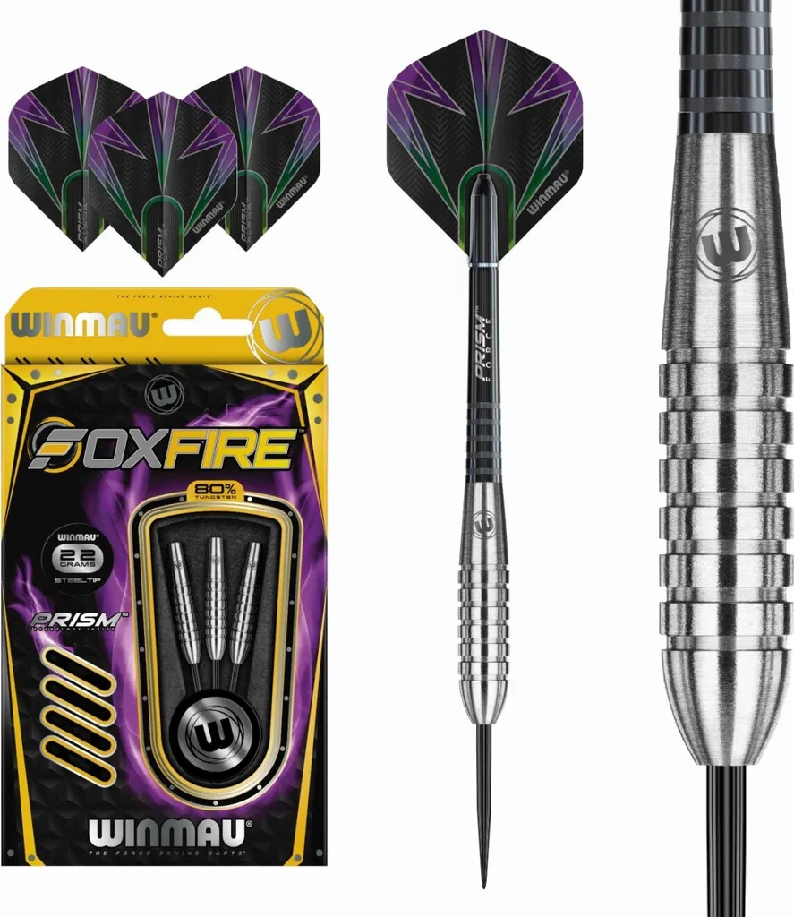 Fléchettes Winmau Foxfire 80% Tungstène 22g avec Grip Annulaire de Qualité - 8