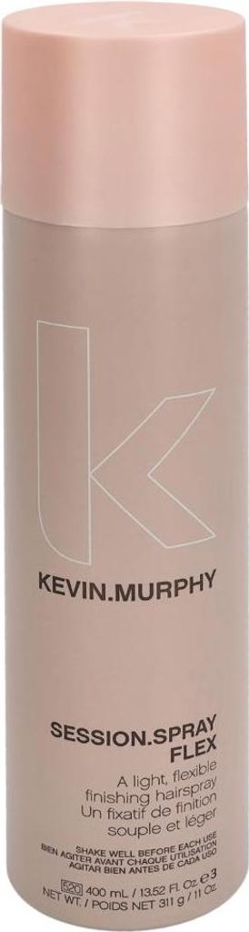 A product shot of a Kevin Murphy Session Spray Flex hairspray can.
