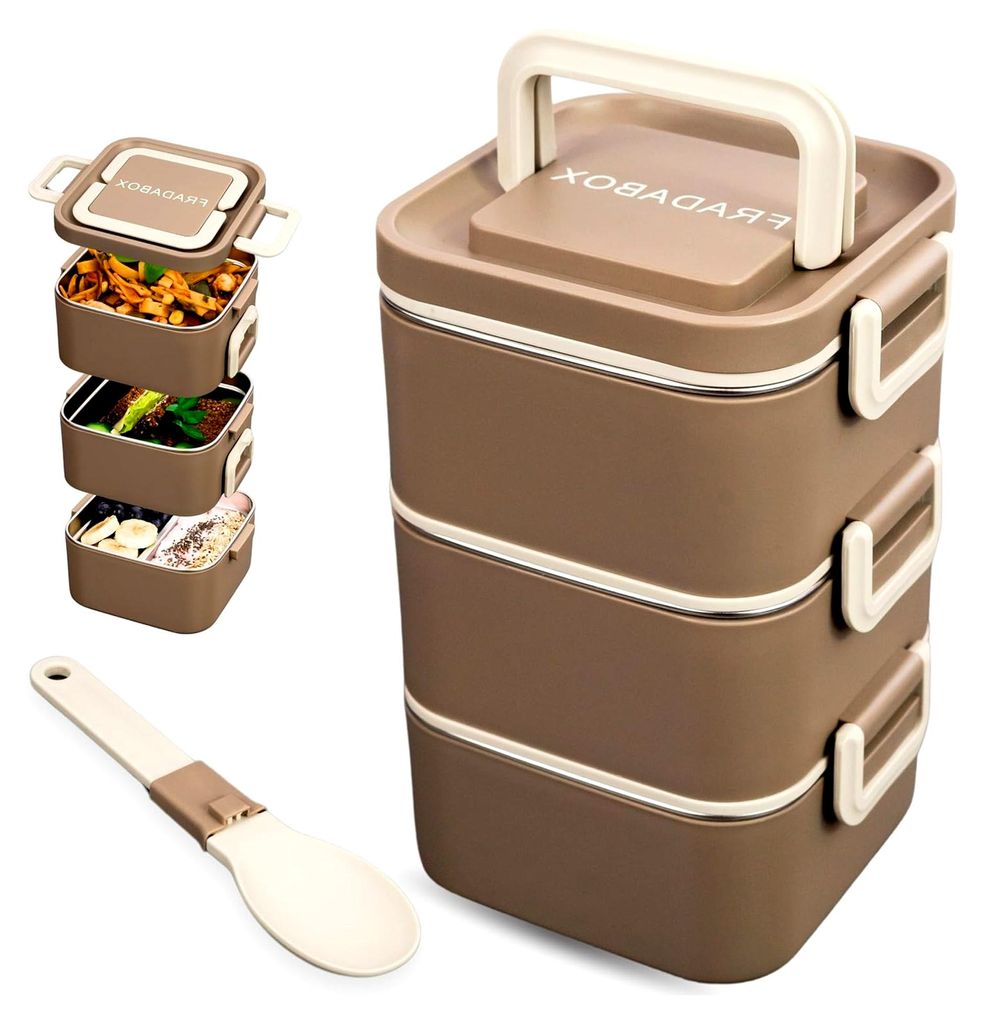 Bento Lunchbox „Remy“ 2100ml, 3 Etagen mit Fächern und Besteck, Edelstahl Dose, BPA-freie Brotdose groß, Meal Prep Bento Box für Erwachsene,...