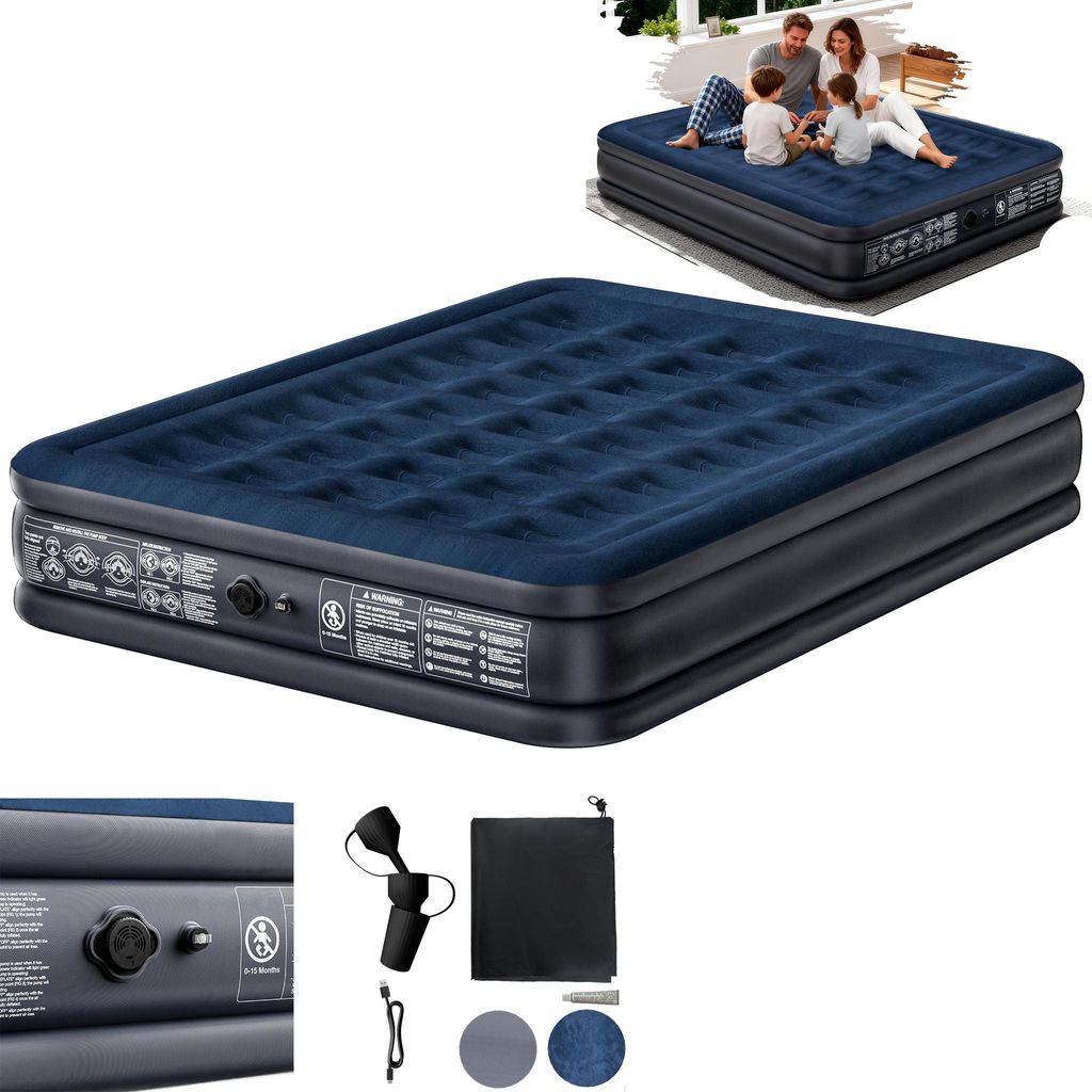 XINZI Luftmatratze, Luftbett 2 Personen, Gästebett Bett mit Integrierter Pumpe und Aufbewahrungsbeutel, für Camping, Zelt, Sofa- 203 × 152 × 38 cm