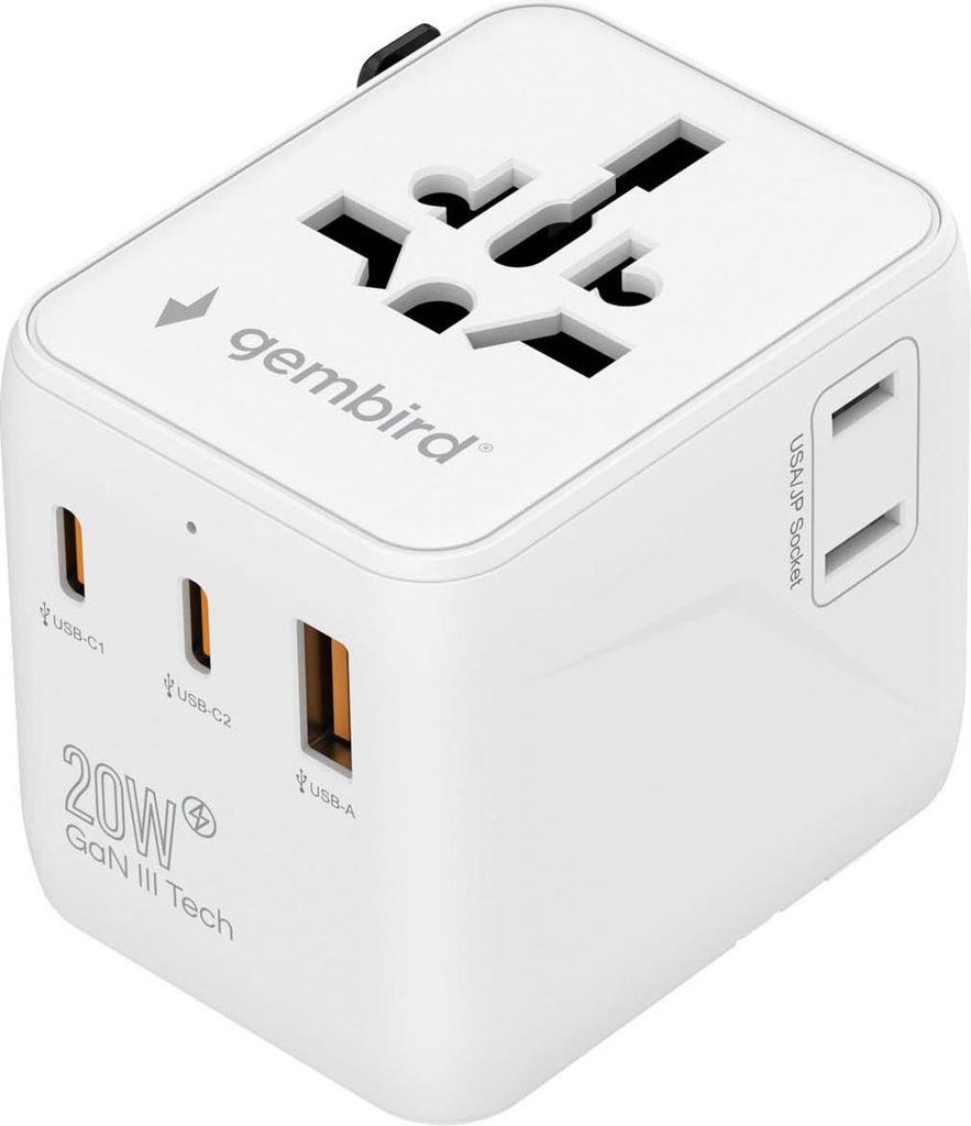 Gembird Universal Reiseadapter 20 W USB Ladegerät Weiß