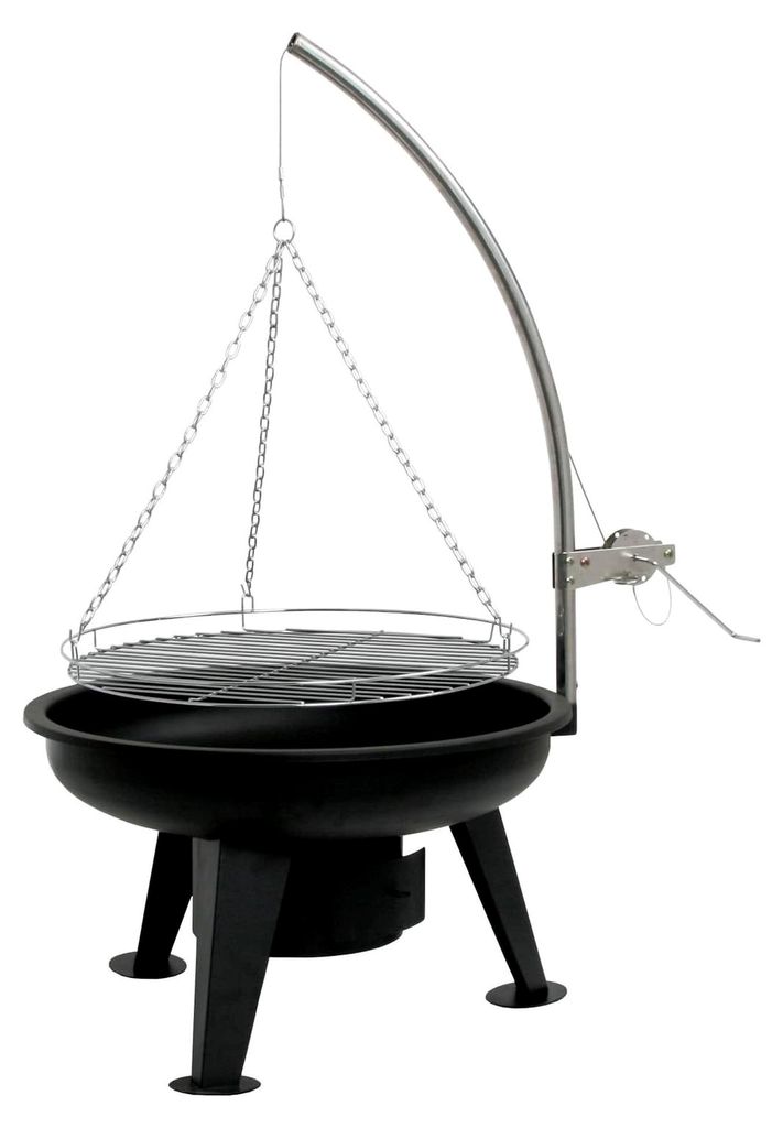 Schwenkgrill Ø 64 cm | Holzkohlegrill mit Feuerschale | Dreibein für Gulaschkessel | Grillrost Ø 54 cm, Grillgestell mit Feuerwanne, mit Kurbel