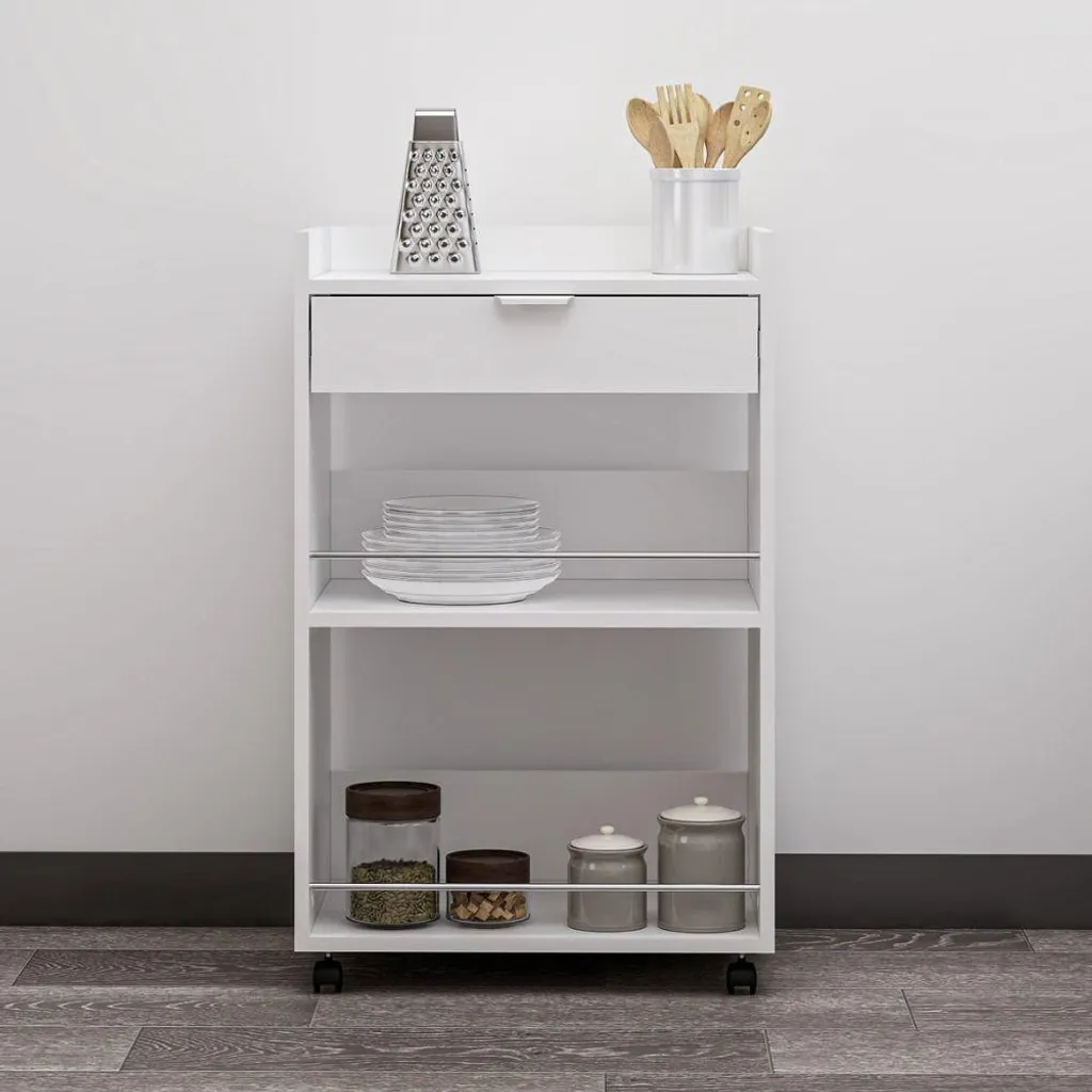 Carrello da cucina Liana Bianco 60x45x95H con Cassetto e Vani - Offerta Online