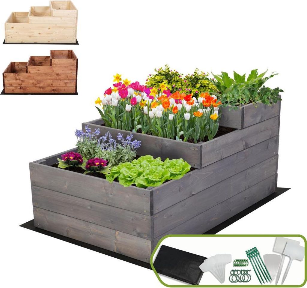 MODO24 Hochbeet Holz, Pflanzkasten, Massivholz, Kiefer, Kräuterbeet, Blumenkasten, Garten, Terrasse, 45x60x93 cm, Grau, ZP07