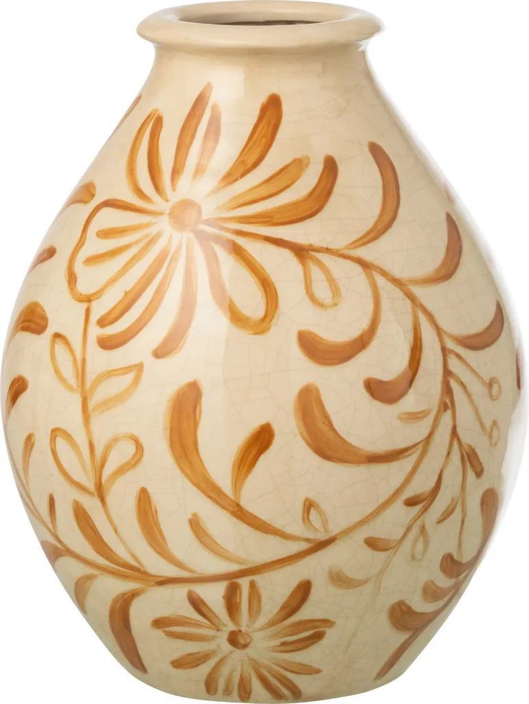 Grand Vase de Fleurs en Grès Bicolore Ocre et Blanc Design Moderne