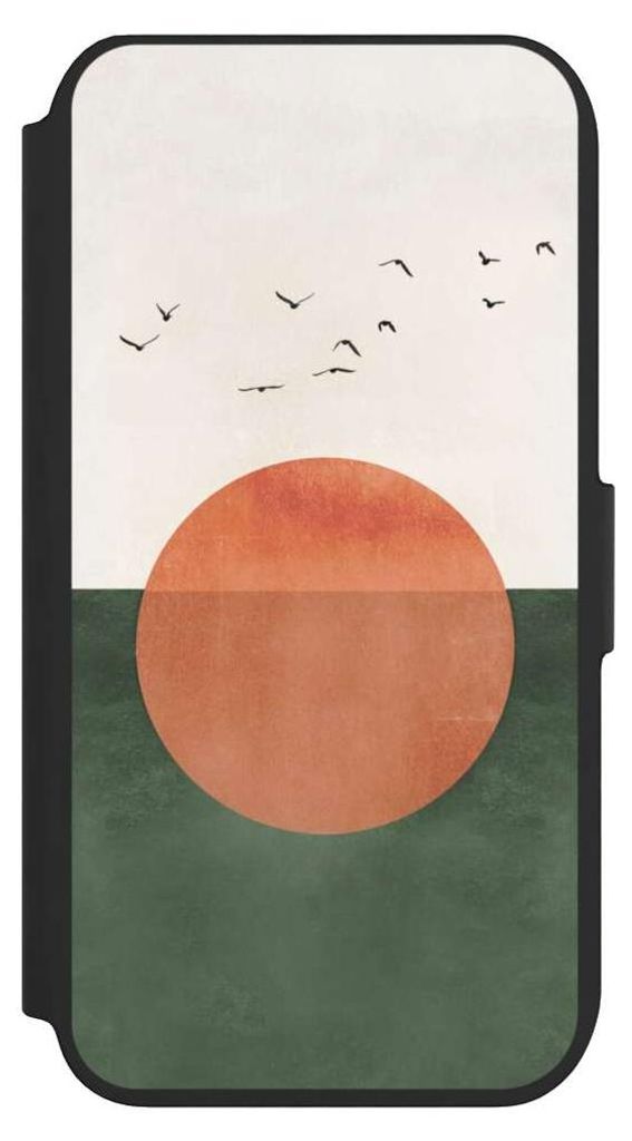 NIVOCASE Klapphülle für Apple iPhone SE (2022) Handyhülle aus Kunst Leder NIVOflip schwarz Sonnenschein Sonnenuntergang Vogel