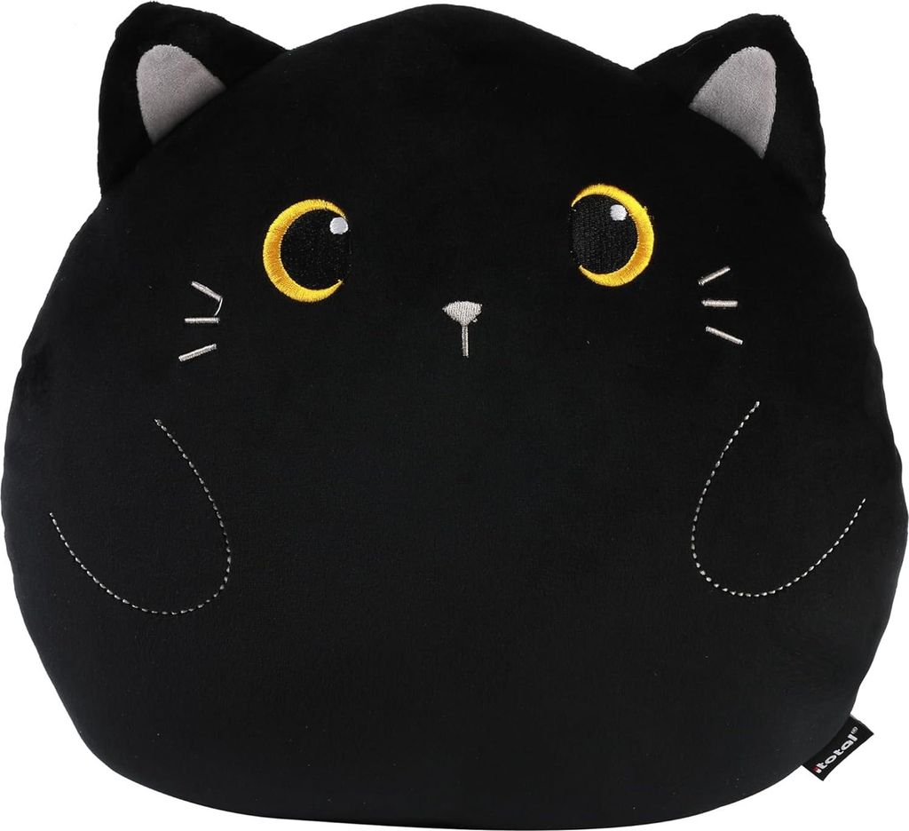 I-TOTAL - Dekokissen für Kinder/Wohnzimmer, Flauschiges Stoffkissen in Form schwarze Katze