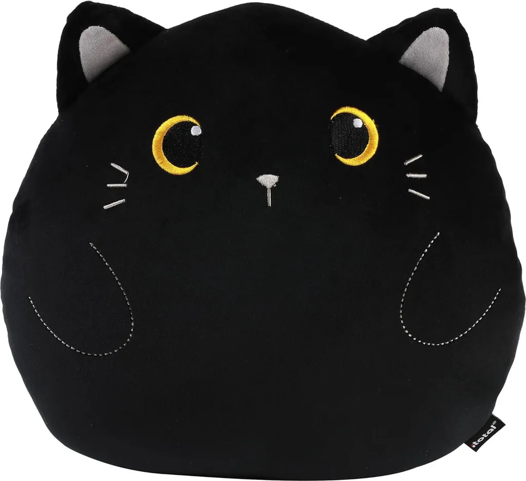 Coussin Chat Noir Doux et Moelleux - Peluche de Décoration Haute Qualité