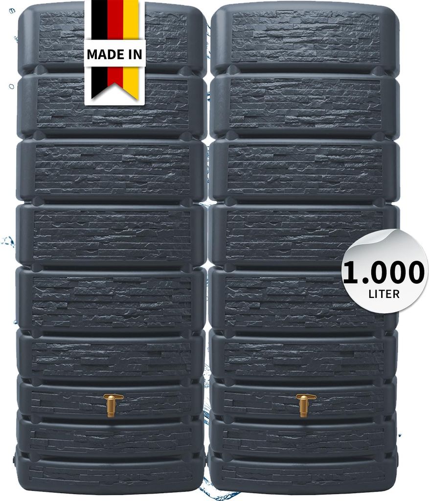 4rain SLIM STONE DECOR Wandtank-SET 1000 Liter graphite grey, 2 x SLIM STONE DECOR 500 Liter inkl. Verbinder