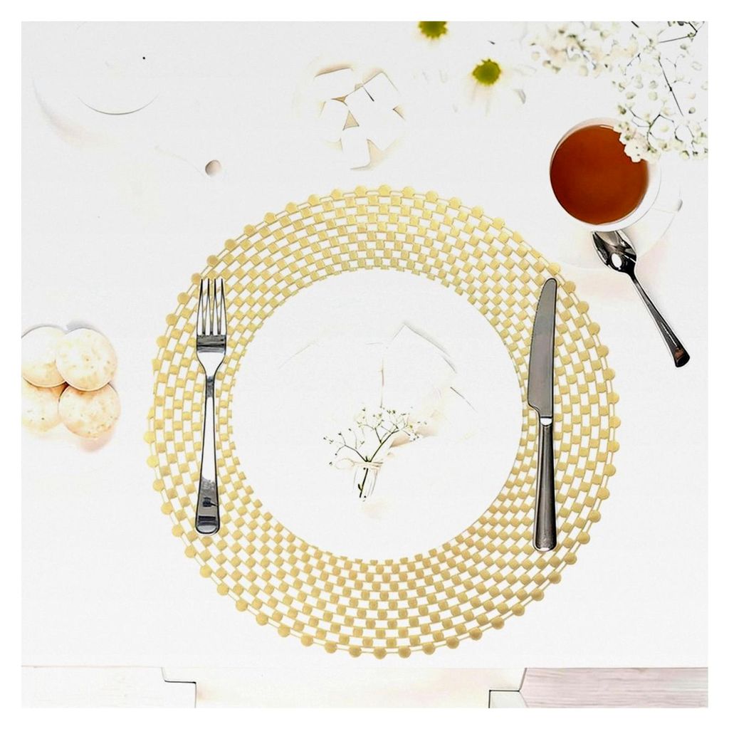 6er Set Runde Platzsets Gold Spiral Lochdesign, Tischset Rund, rutschfest, hitzebeständig, schmutzabweisend, 38 cm