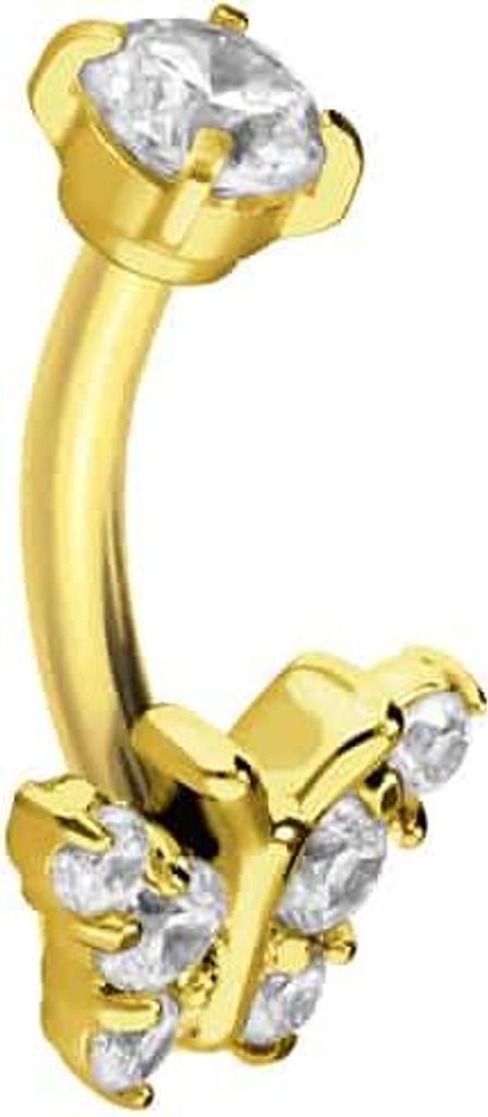 Bauchnabel-Piercing, Rook Piercing Titan Banane mit Push Fit KRISTALLSCHMETTERLING Gold Stablänge: 6mm
