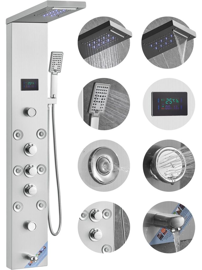 Système de panneaux de douche VEVOR, 6 modes de douche, LED Image du produit 