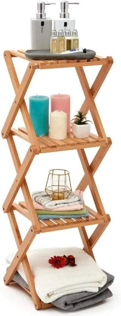 Étagère pliable en bois à 4 niveaux - Meuble de rangement compact Nature