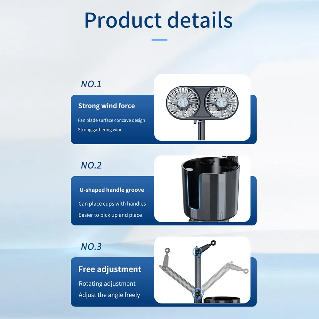 Ventilateur véhicule 3 vitesses rotatif 360° avec éclairage d'ambiance