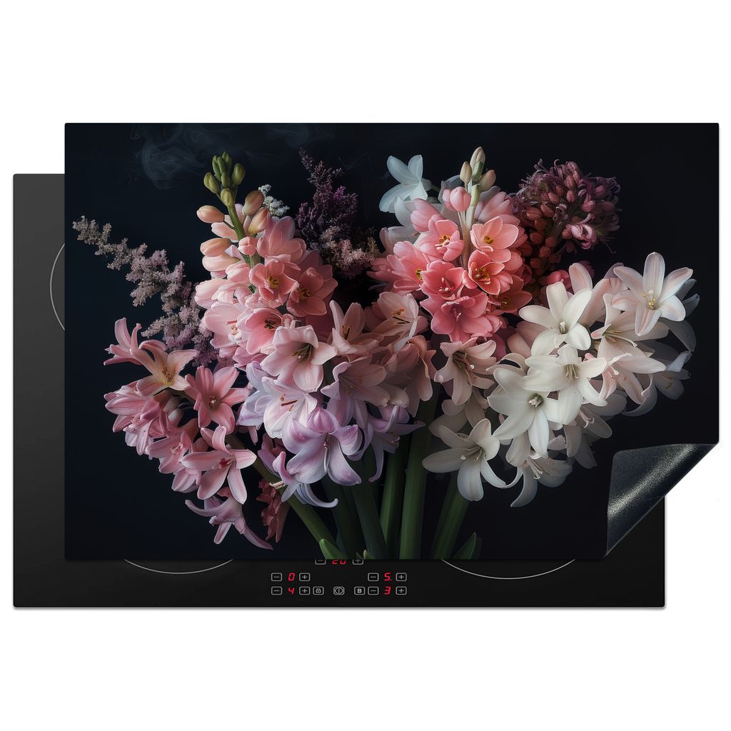 KitchenYeah Herdabdeckplatte Hyazinthe - Blumen - Rosa - Weiß - Botanisch - Natur , 78x52cm, Küche Deko, Glaskeramikkochfeld Herdabdeckung, Abd...