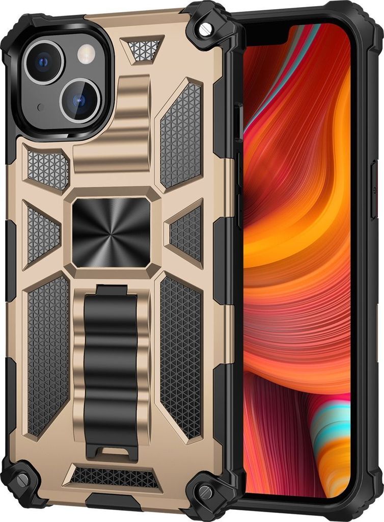 Mobigear Armor Stand iPhone 13 Pro Hülle Hardcase Backcover Stoßfest mit Ständer - Gold