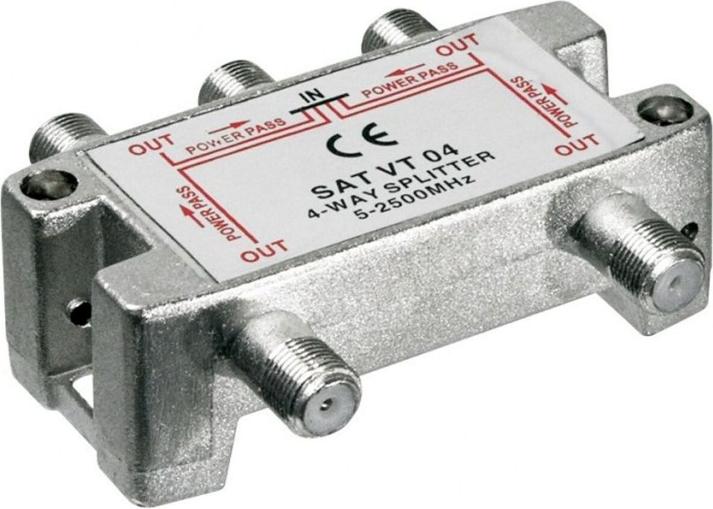 Goobay 67003 SAT-Verteiler, 4-fach, 4 x out, Silber - für Satellitenanlagen 5 MHz - 2500 MHz