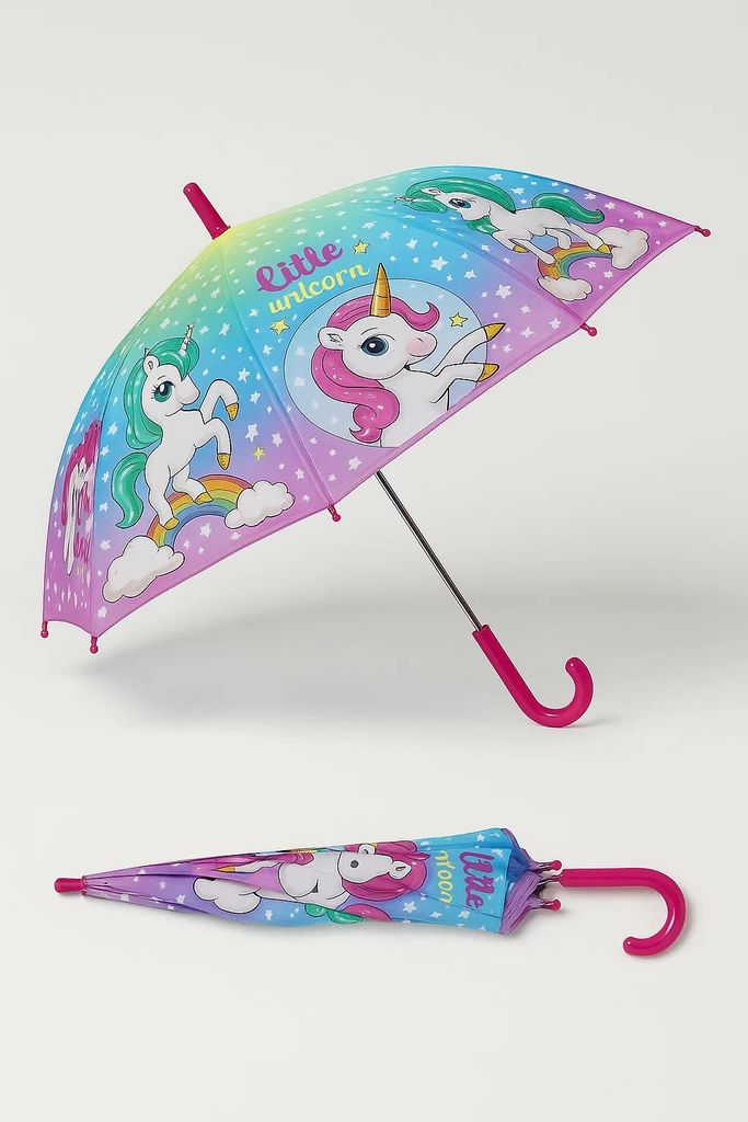 Kinder Regenschirm Einhorn bunt mit Regenbogen Stockschirm Produktbild 
