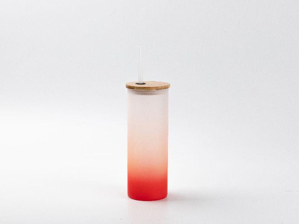 Glas für Sublimation in RED mit Bambus Deckel - 500ml - satiniert