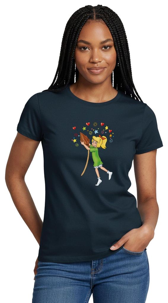 Spreadshirt Bibi Blocksberg Tanzt Mit Ihrem Besen Kartoffelbrei Frauen T-Shirt, XL, Navy