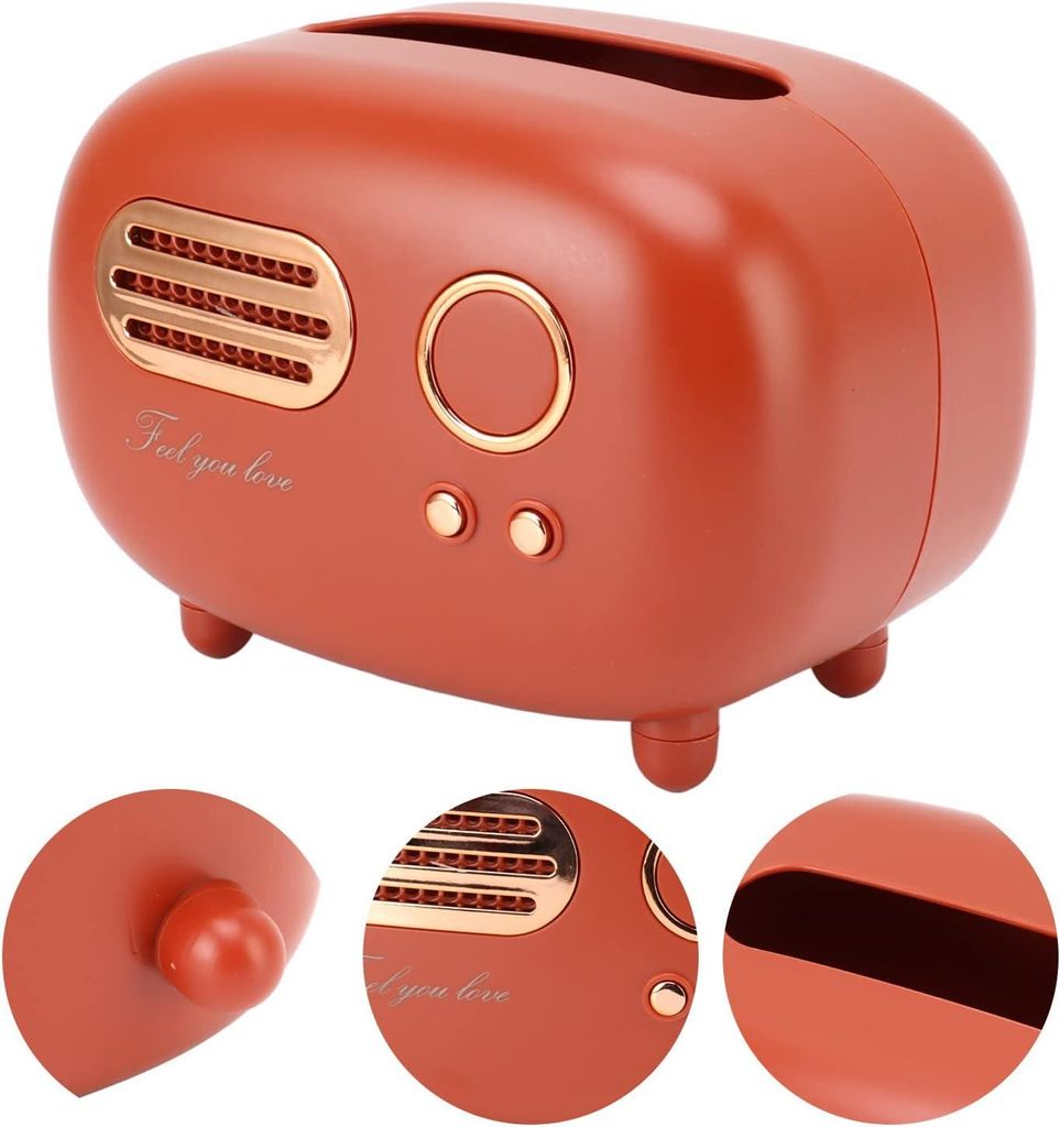 Retro-Radio-Taschentuchbox, Papierhalter, Spender, Vintage-Etui, Serviettenorganizer, Feuchttücher, Dekoration, Rot