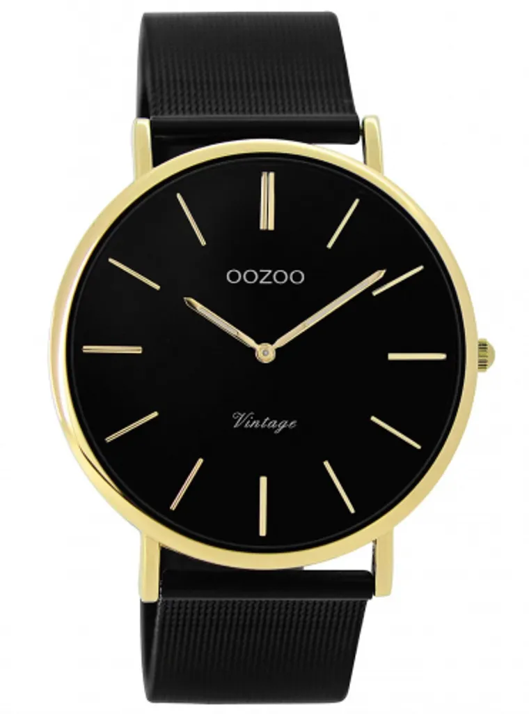 Montre Oozoo 40 mm noire et dorée : Bracelet mesh réglable et chic