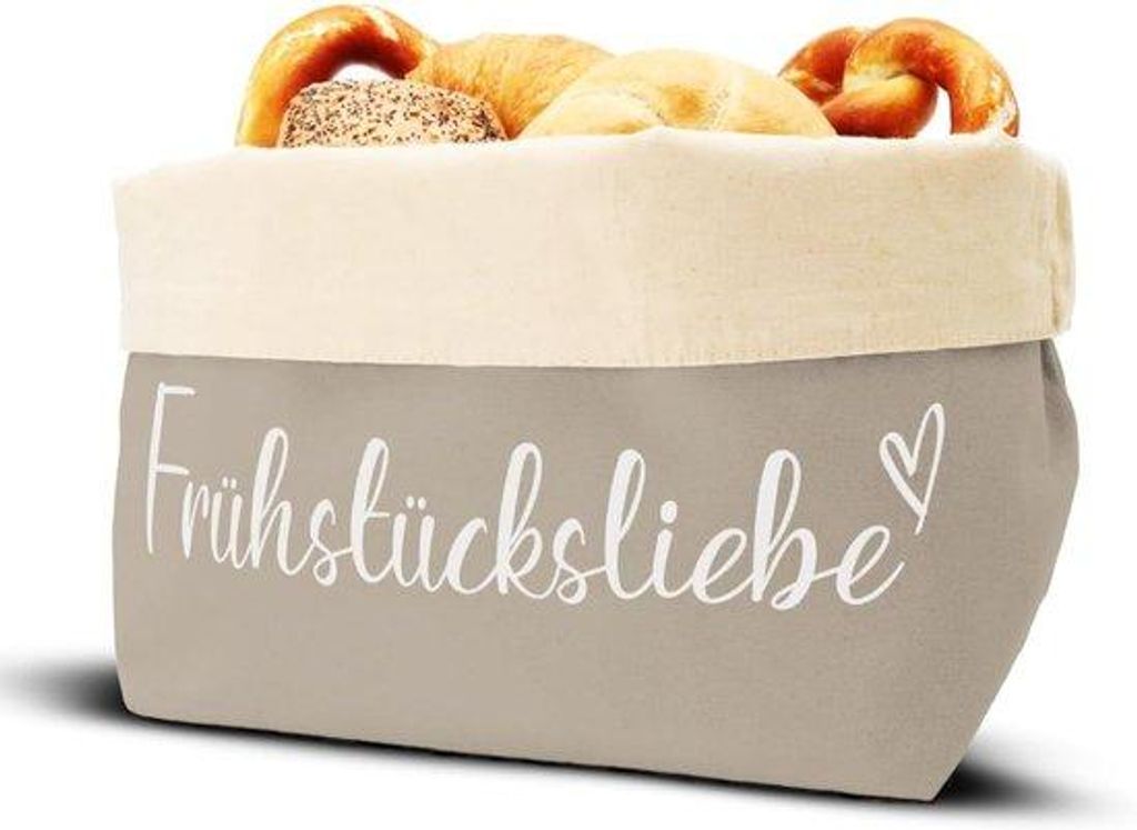 Geräumiger Moderner Stoff-Brotkorb in Grau mit beiger Innentasche, pflegeleicht