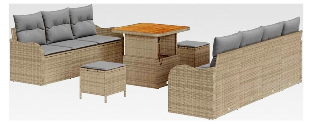 Beiges Poly-Rattan Garten-Sofa-Set mit Couchtisch, 4-teilig, für Terrasse und Balkon