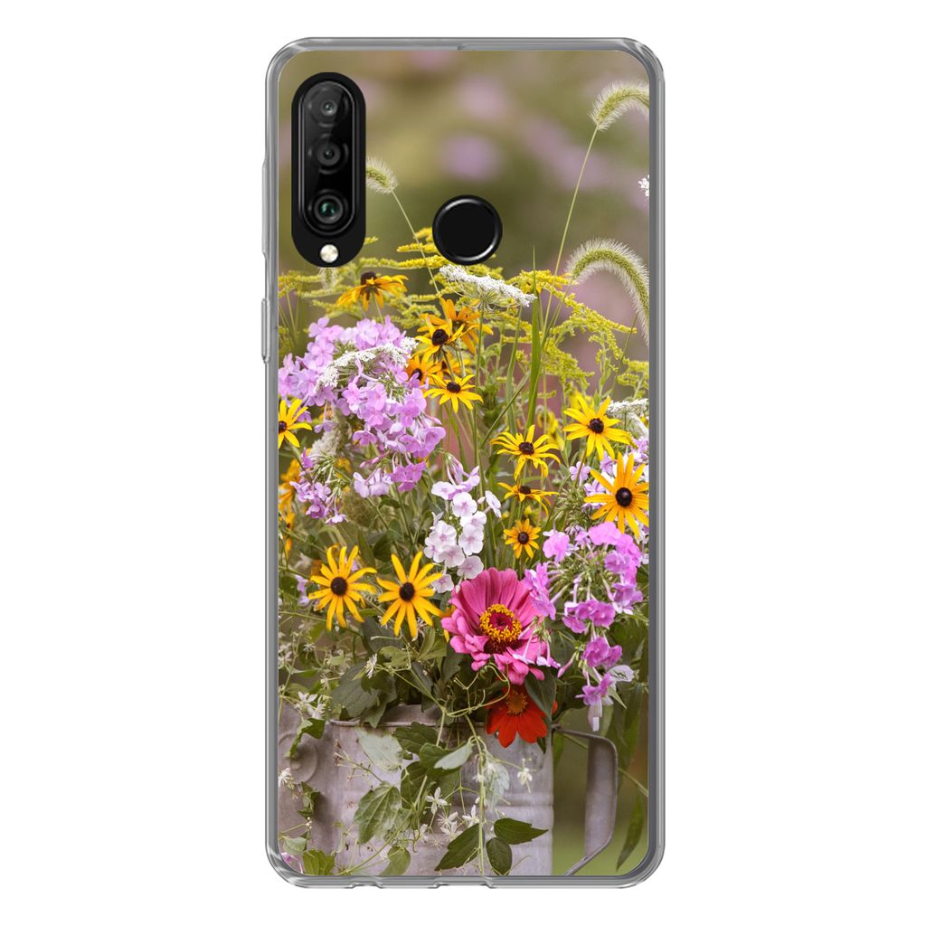 MuchoWow Handyhülle Schutzhülle Hülle für Huawei P30 Lite Blumen - Gießkanne - Farbe Silikon Softcase Handy Hülle - Handyhülle