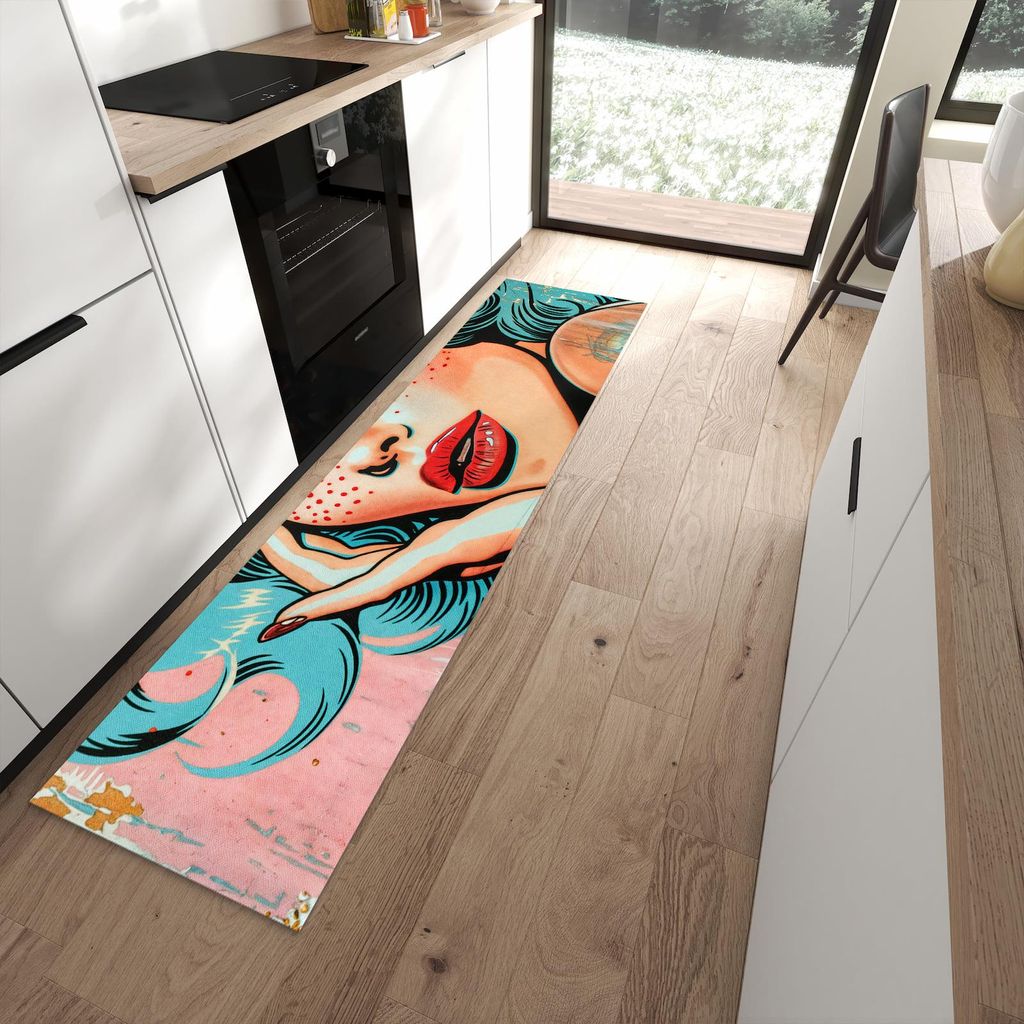 Küchenteppich 60x240cm rutschfest & abwischbar PVC Läufer - Pop Art Porträt