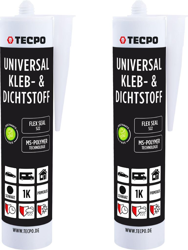 TECPO Universal Kleb- und Dichtstoff SMP Hybrid, 2x 480g Schwarz Flex Seal 522 elastisch, silikonfrei, lösemittelfrei- KFZ Bau Industrie Innen und...