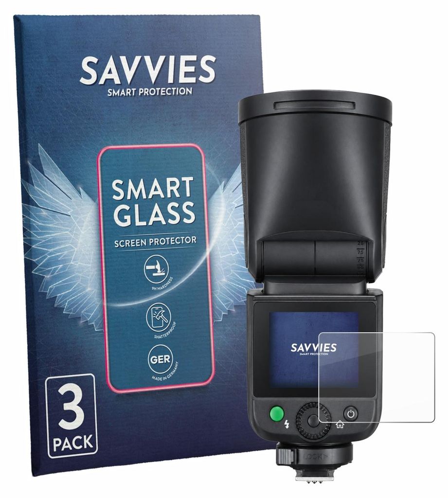 3x Savvies Schutzglas Folie für Godox V1 mid 9H Panzer Schutzfolie Glas Displayschutz klar transparent