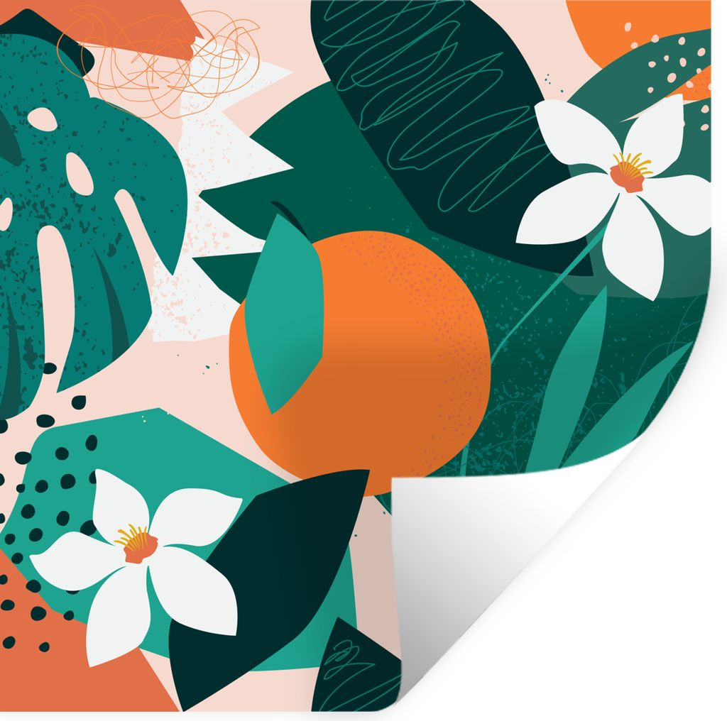 MuchoWow Wandtattoo Wandsticker Wandaufkleber Blumen - Obst - Dschungel 80x80 cm Selbstklebend und Repositionierbar - Wierderverwendbar - Selbstk...