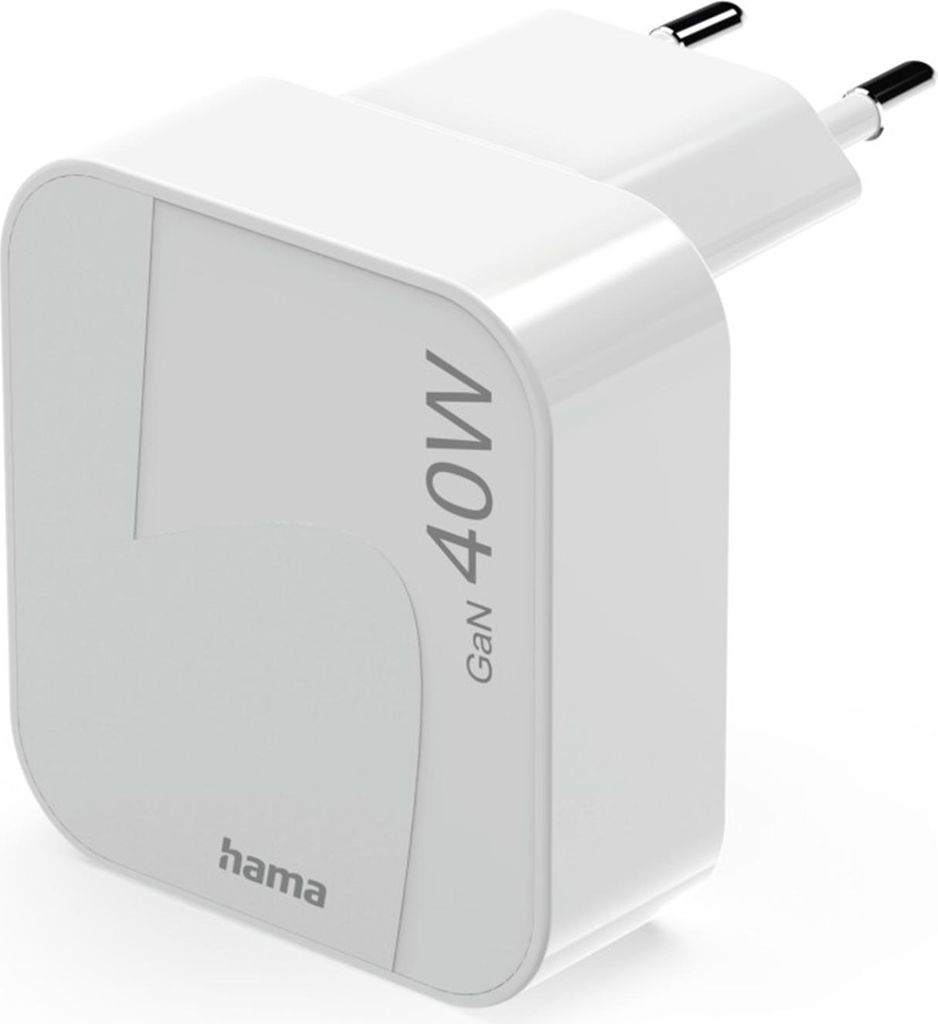 Hama Schnellladegerät GaN, 2x USB-C, faltbares Mini-Ladegerät, PD, 40 W,