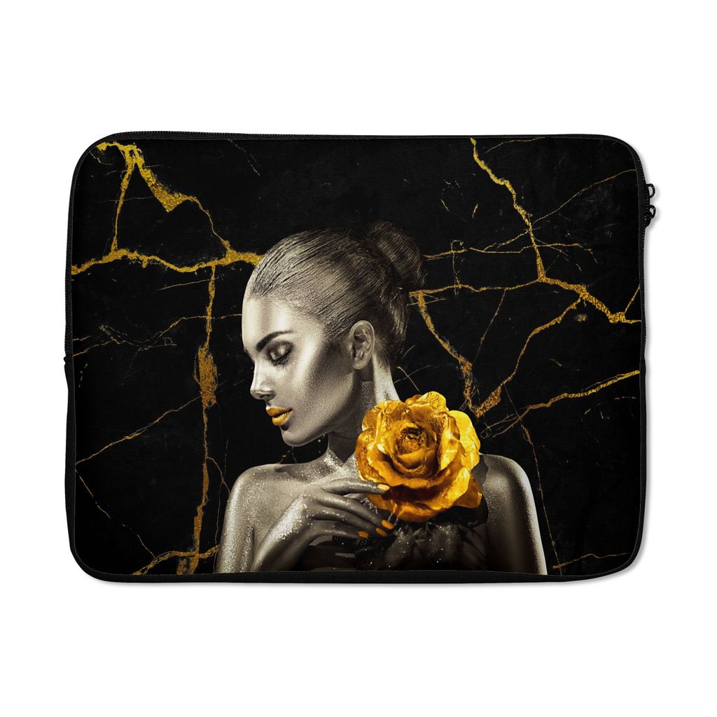 MuchoWow Laptop Hülle 17 Zoll Laptoptasche Frauen - Rosen - Gold - Marmor - Zipper - Schutzabdeckung