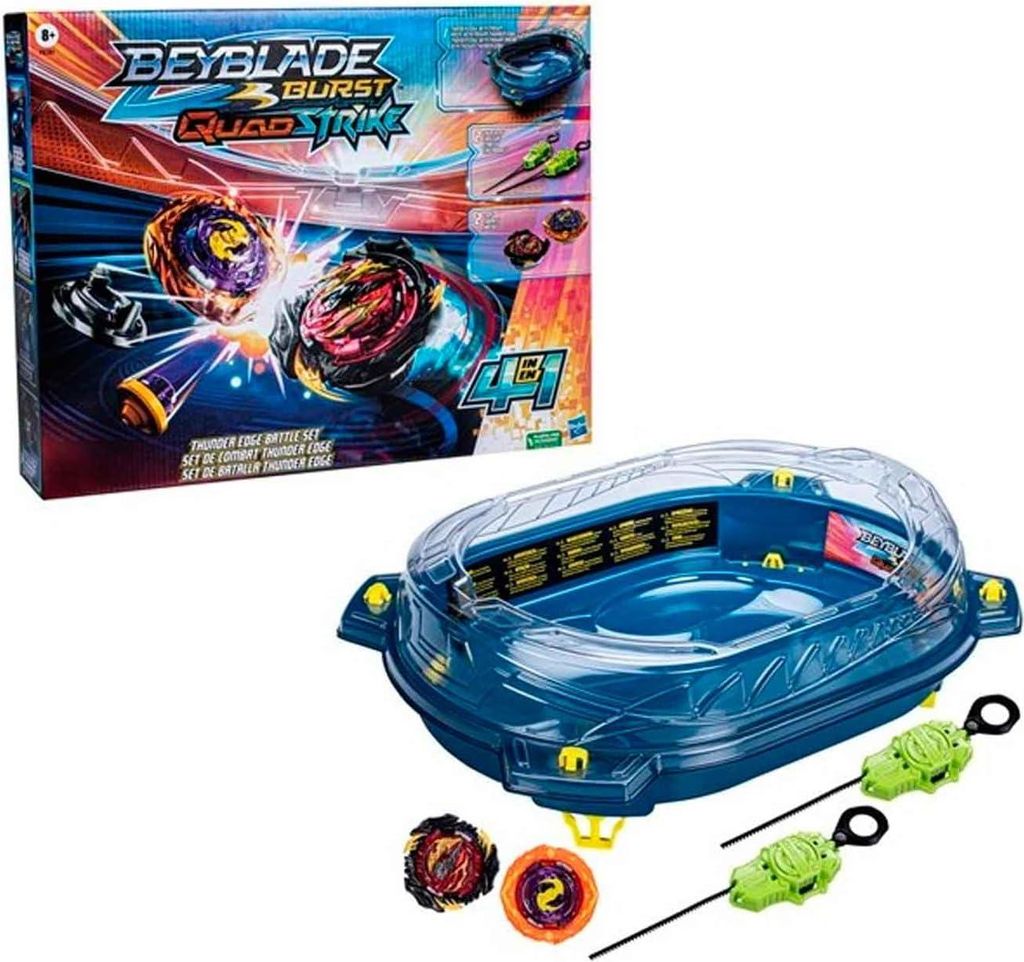 QuadStrike Thunder Edge Battle Set - Beystadium - 2 Spielzeug-Drehtollen - 2 Launcher - ab 8 Jahren