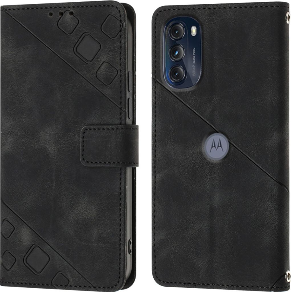 Hülle für Motorola Moto G 5G 2022 Prägung Flip Leder Brieftasche Schutzhülle mit Ständer Schwarz
