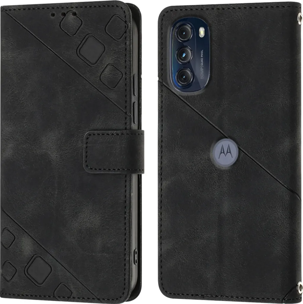 Cover a Libro Moto G 5G 2022 | Custodia Portafoglio in Pelle Nera
