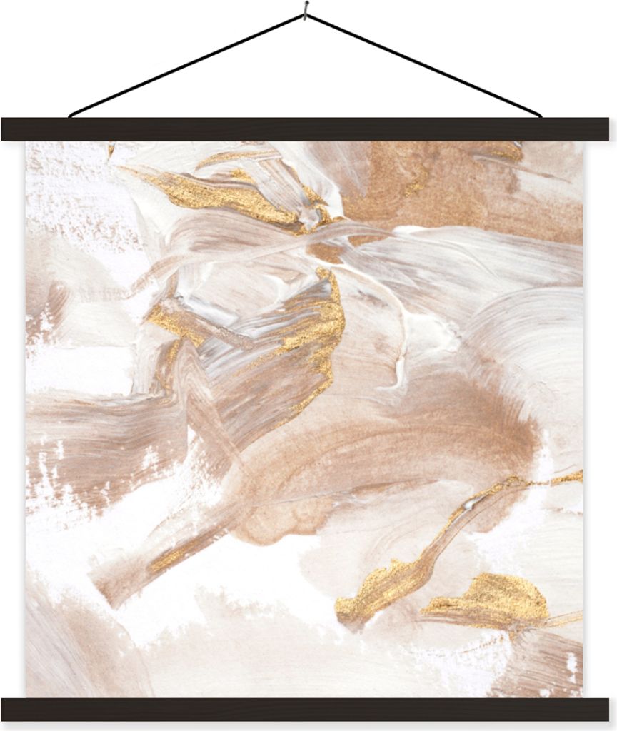 MuchoWow Textilposter Aquarellfarbe - Gold - Abstrakt 60x60 cm mit schwarzem Rahmen - Posteraufhänger