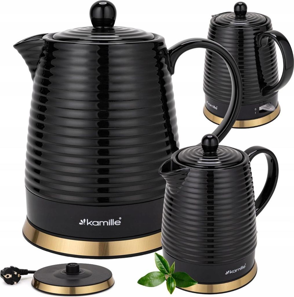 KABELLOSER ELEKTRISCHER WASSERKESSEL AUS KERAMIK KAMILLE 1200 W 1,2 L schwarz