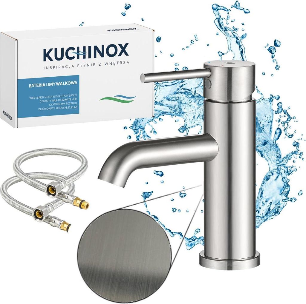 Kuchinox | Noia Armatur - Gebürsteter Edelstahl - Korrosionsbeständig - Modernes Design - Badezimmerarmatur