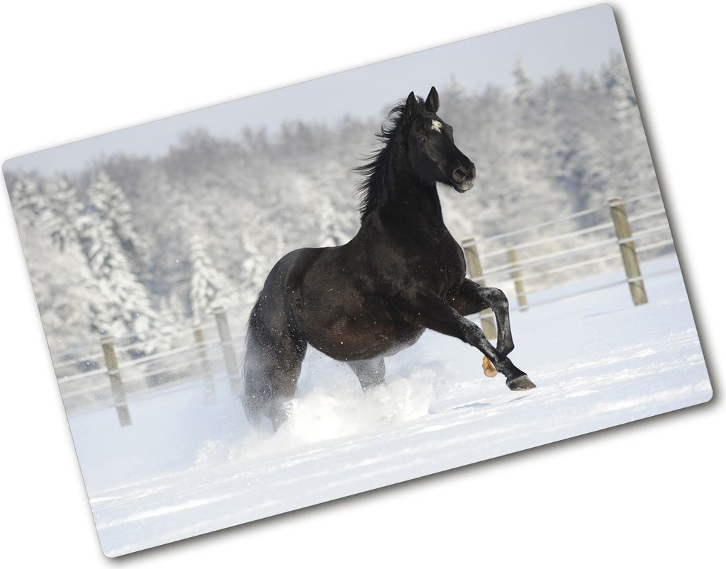 Tulup Glas Herdabdeckplatte - 80x52 cm - Glaskeramikkochfeld-Abdeckung Spritzschutz Glasabdeckplatte - Einteilig - Tiere - Pferd Schnee - Braun